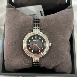 Bulova Rhapsody black dial watch, with 8 diamonds! New!